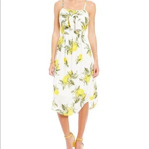 MOON RIVER LEMON PRINT TIE FRONT MIDI DRESS
